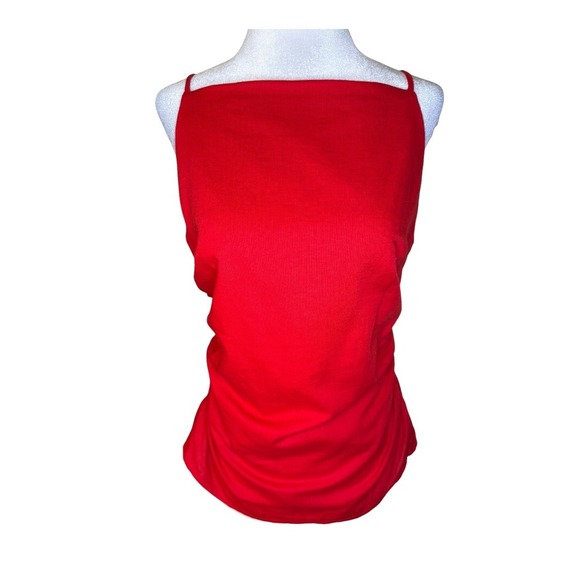 Madewell Ruched Squareneck Tank in Linen-Cotton Festival Red Size‎ 2 NWT - Picture 2 of 8